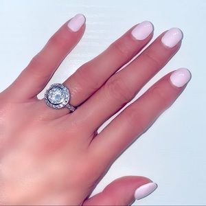 Halo Cubic Zirconia Engagement Ring Silver Sz 5.25